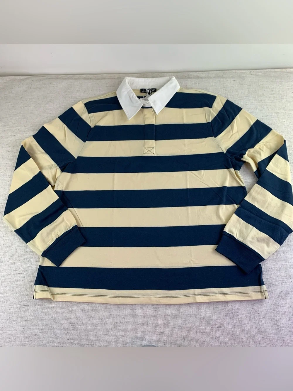 J Crew women's long sleeve Boyfriend jersey rugby shirt in stripe yellow navy